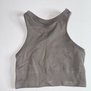 SET Active Taupe Ribbed Top
